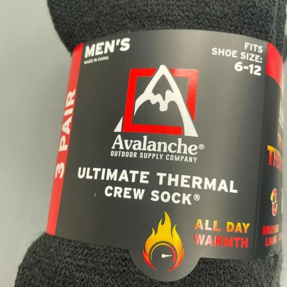 NEW Avalanche 3 Pair Pack Men's 6-12 Ultimate Thermal Crew Socks